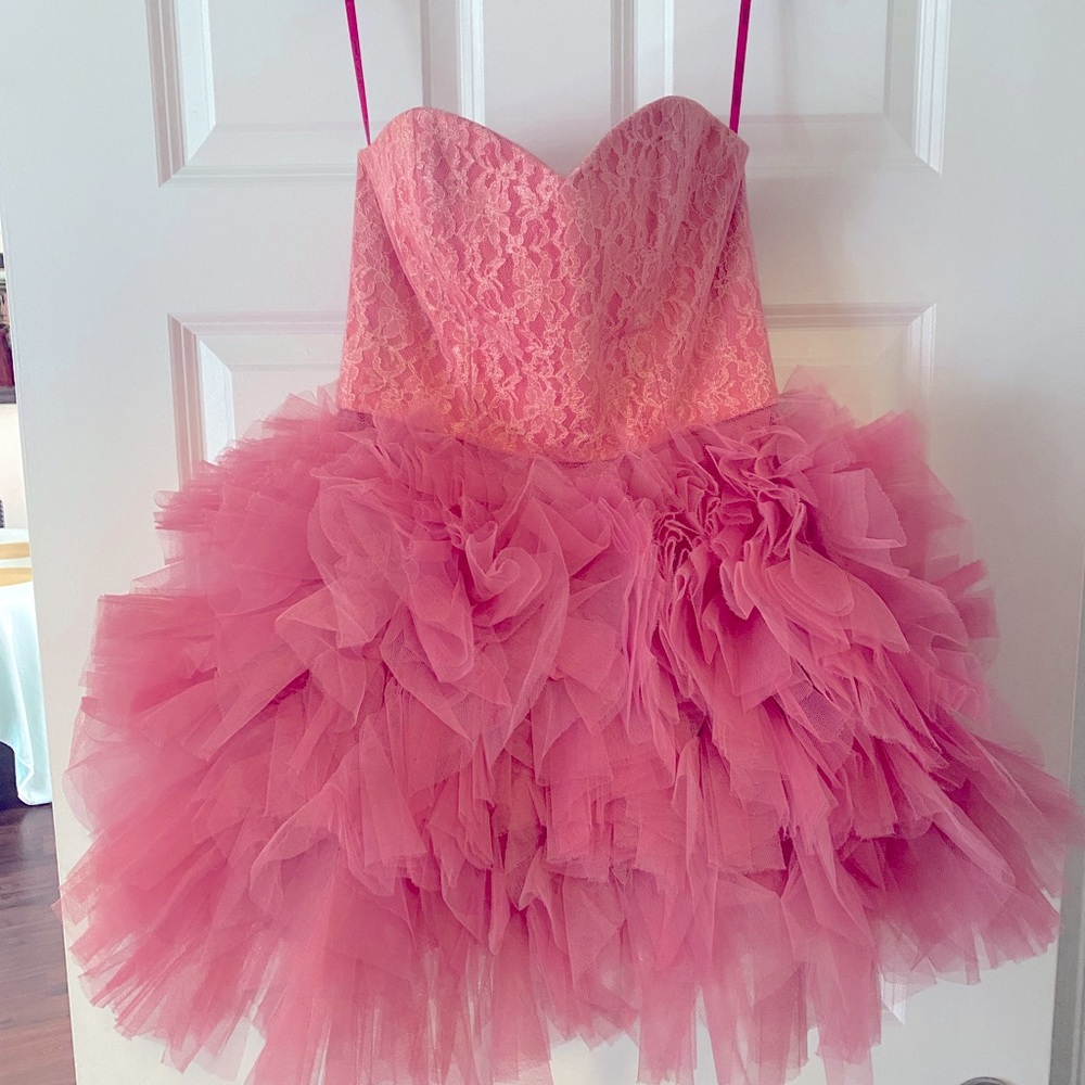 Pink Lace Bustier Tulle Mini Dress